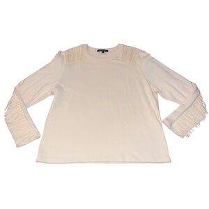 EUC Kittenish Fringe Sleeve Ivory Crewneck Pullover Sweatshirt XX-Large 1X